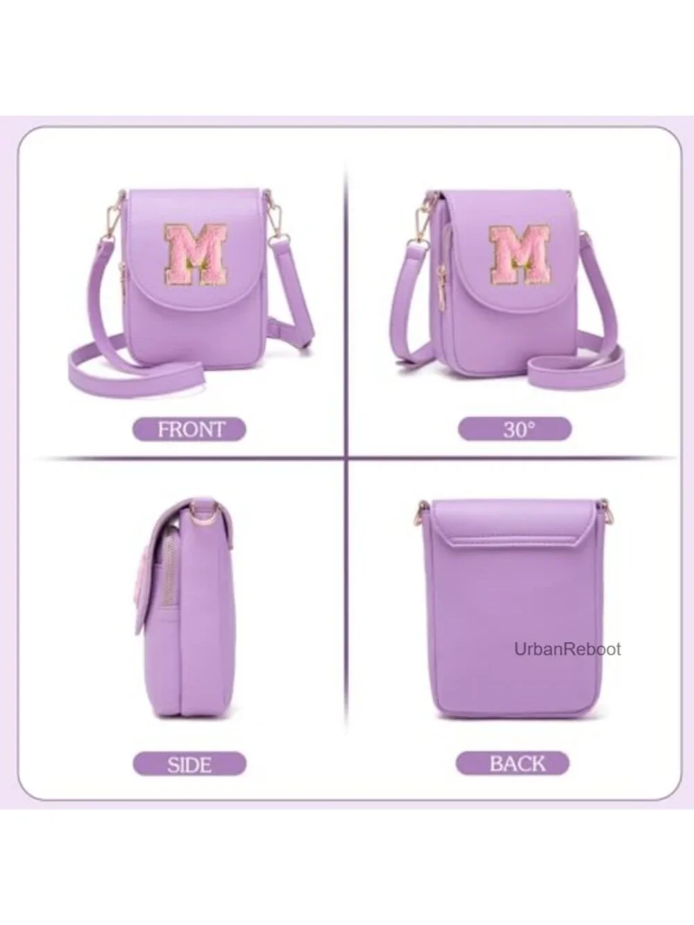 Small PU Leather Crossbody Purse Letter Embroidery Adjustable Strap Phone Bag
